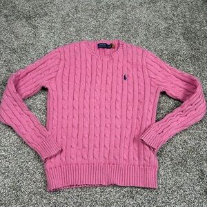 Polo Ralph Lauren Cotton Sweater Women’s Size Medium Raspberry Cable Knit
